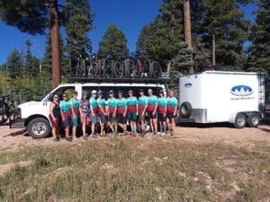Guests Ready to Tackle North Rim Mountain Bike Tour | Escape Adventures Trailer
