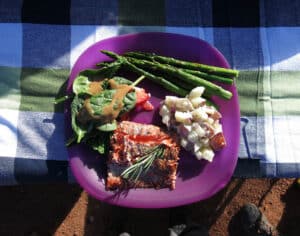 Freshly cooked meal on a Canyonlands, Arches and Moab multi sport mountain bike tour with Escape Adventures